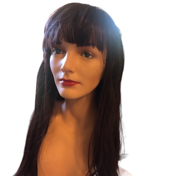 Halloween Long Auburn Wig Choppy Bangs Inner Adjustable Cap Synthetic Cosplay - Picture 3 of 7